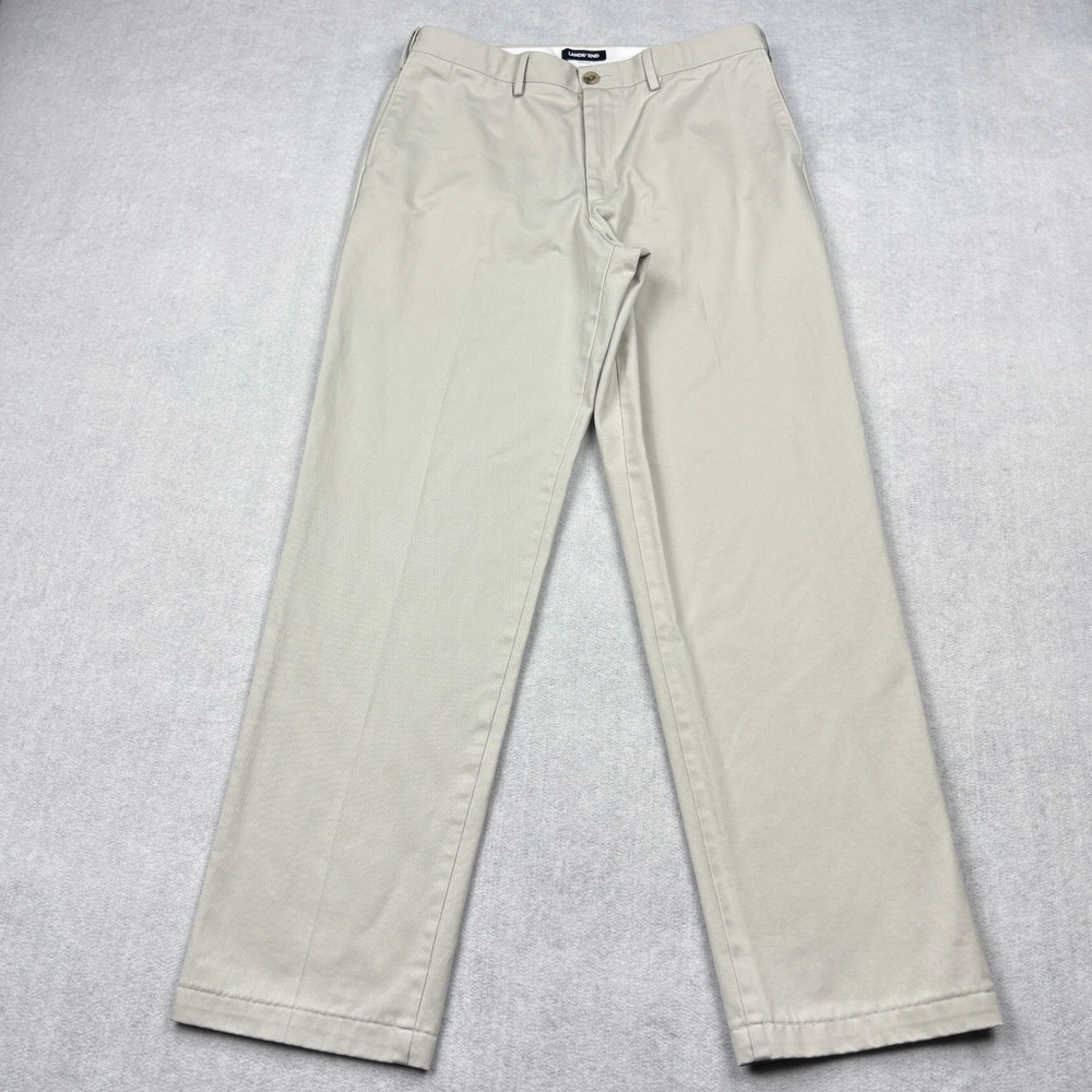 Lands End Chino Pants Mens 34x32 Khaki Beige 100 Cotton Traditional Fit Trousers